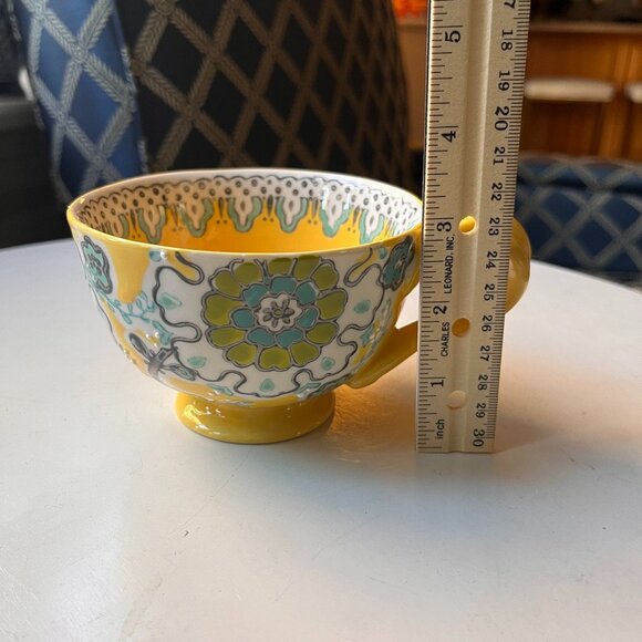 Anthropologie Elka Ayaka Footed Yellow Floral Mug Twisted Handle - Picture 13 of 14